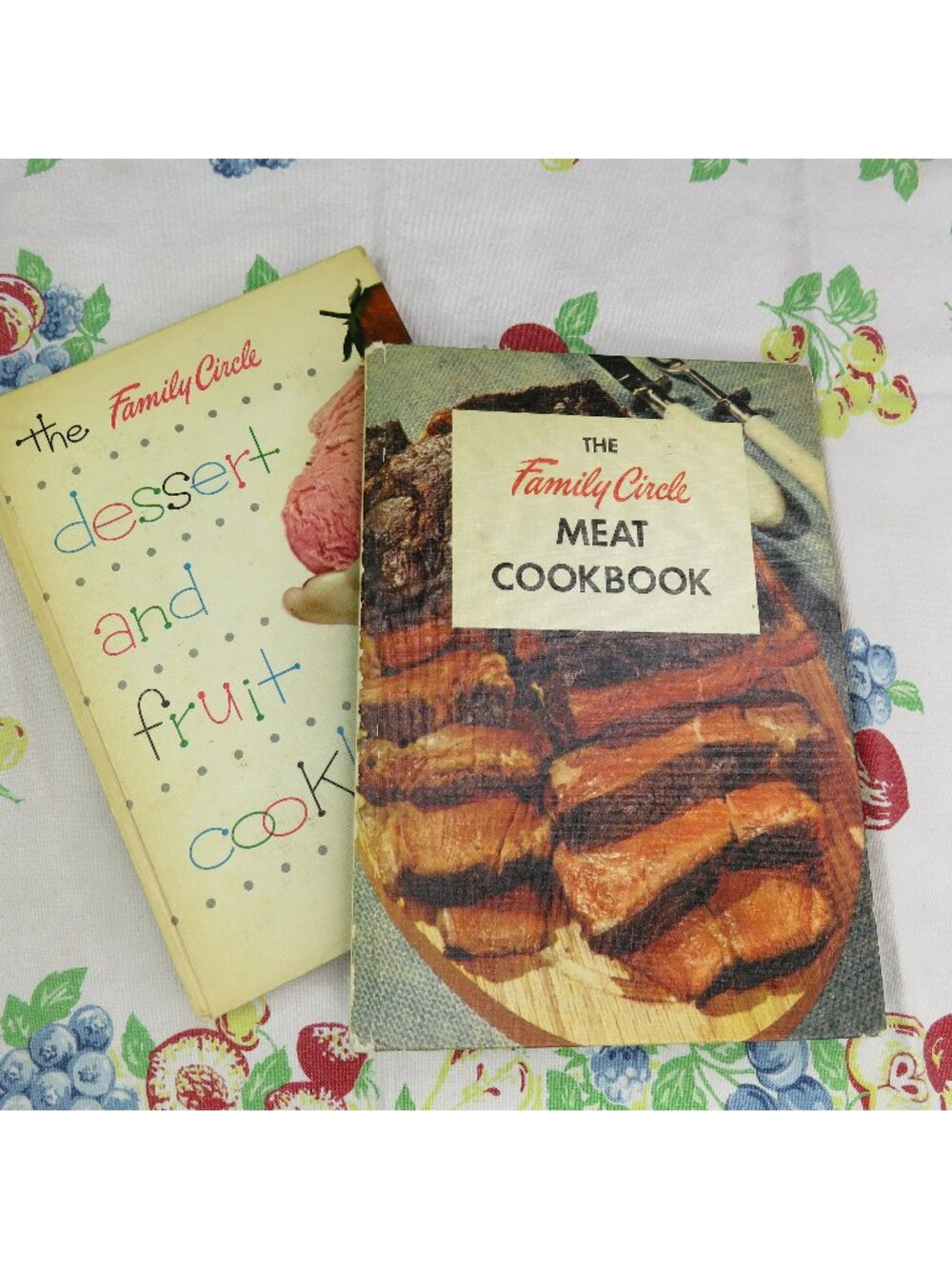 Lot of 2 The Family Circle Cook Books Meat Cookbook & Dessert and Fruit Cookbook